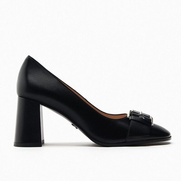 Zara Buckled Leather Shoes Heels New - Picture 4 of 8